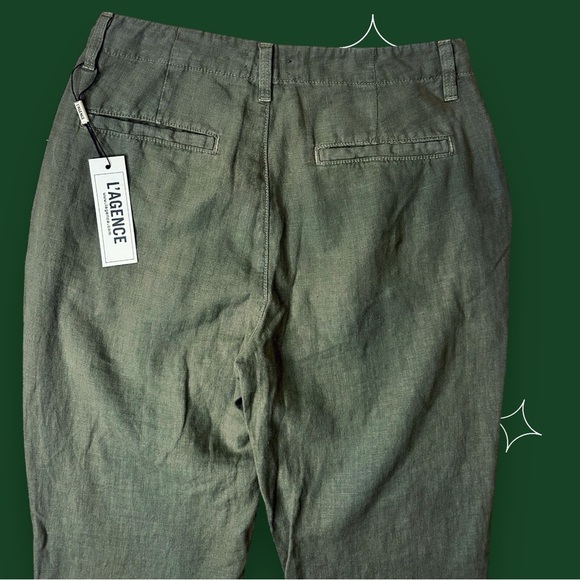 NWT L’Agence Cropped Linen Trousers in Olive Green “Basil” Size 25 - Picture 9 of 12